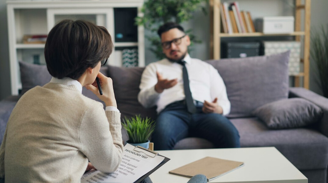 person talking to therapist