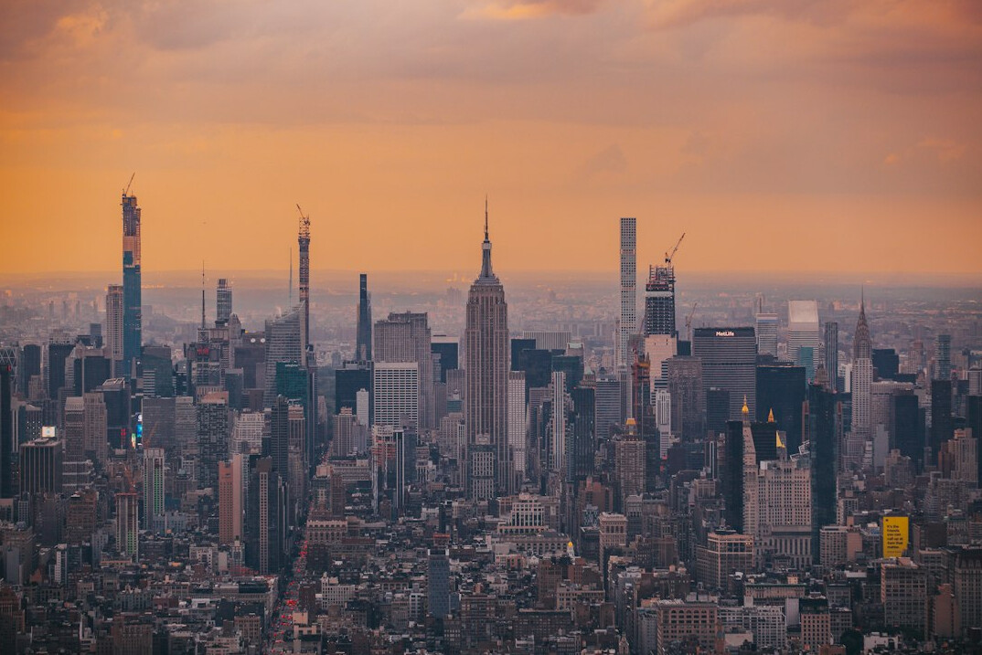 city skyline at sunset